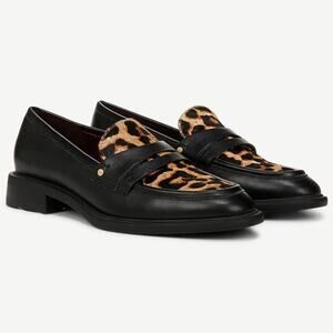 Franco Sarto Womens 9M Black Leopard Franco Edith 2 Penny Loafer Slip On BR26-17